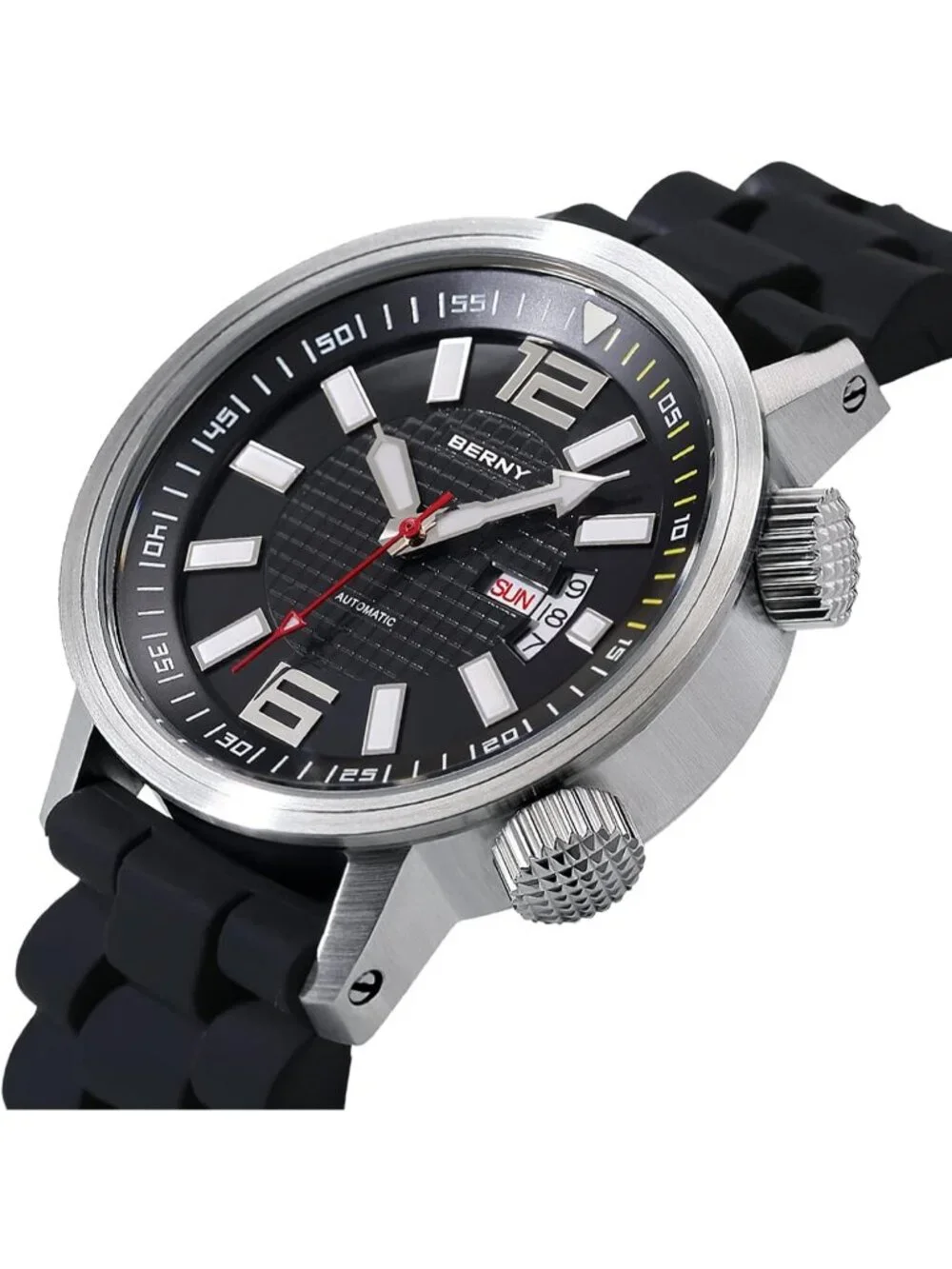 Men's Black Automatic Dive Waterproof Mechanical Movement Silicone Band Watches